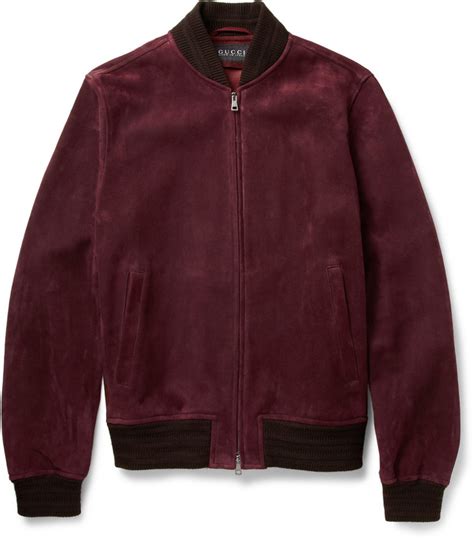 gucci suede bomber jacket in burgundy|Gucci coats for women.